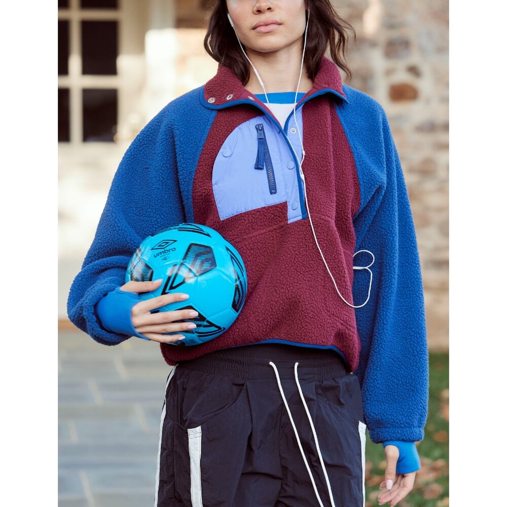 FP Movement by Free People Blue and Burgundy Colorblock Teddy Pullover